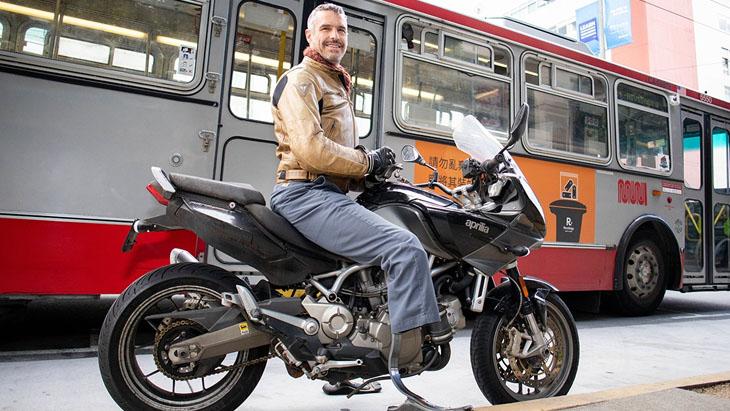 UCSF community meber on his motorcycle.